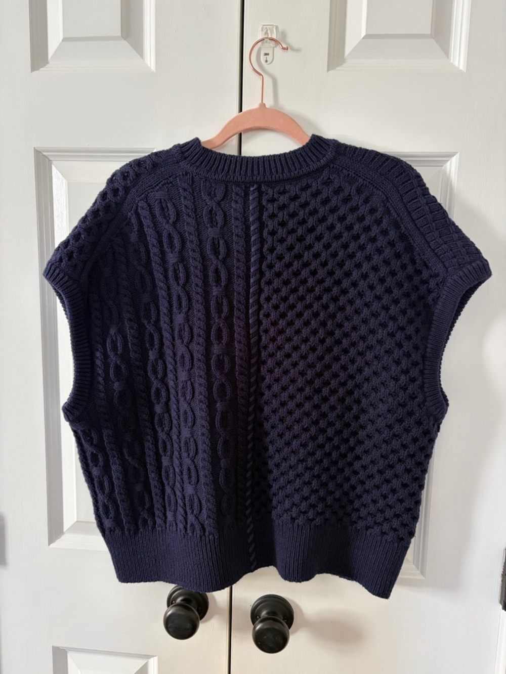 Lafayette 148 New York Navy Cable-Knit Crewneck Sweater Vest - Picture 3 of 4